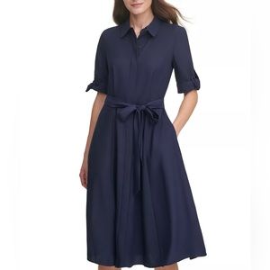 Calvin Klein Belted Shirtdress- Navy- 4